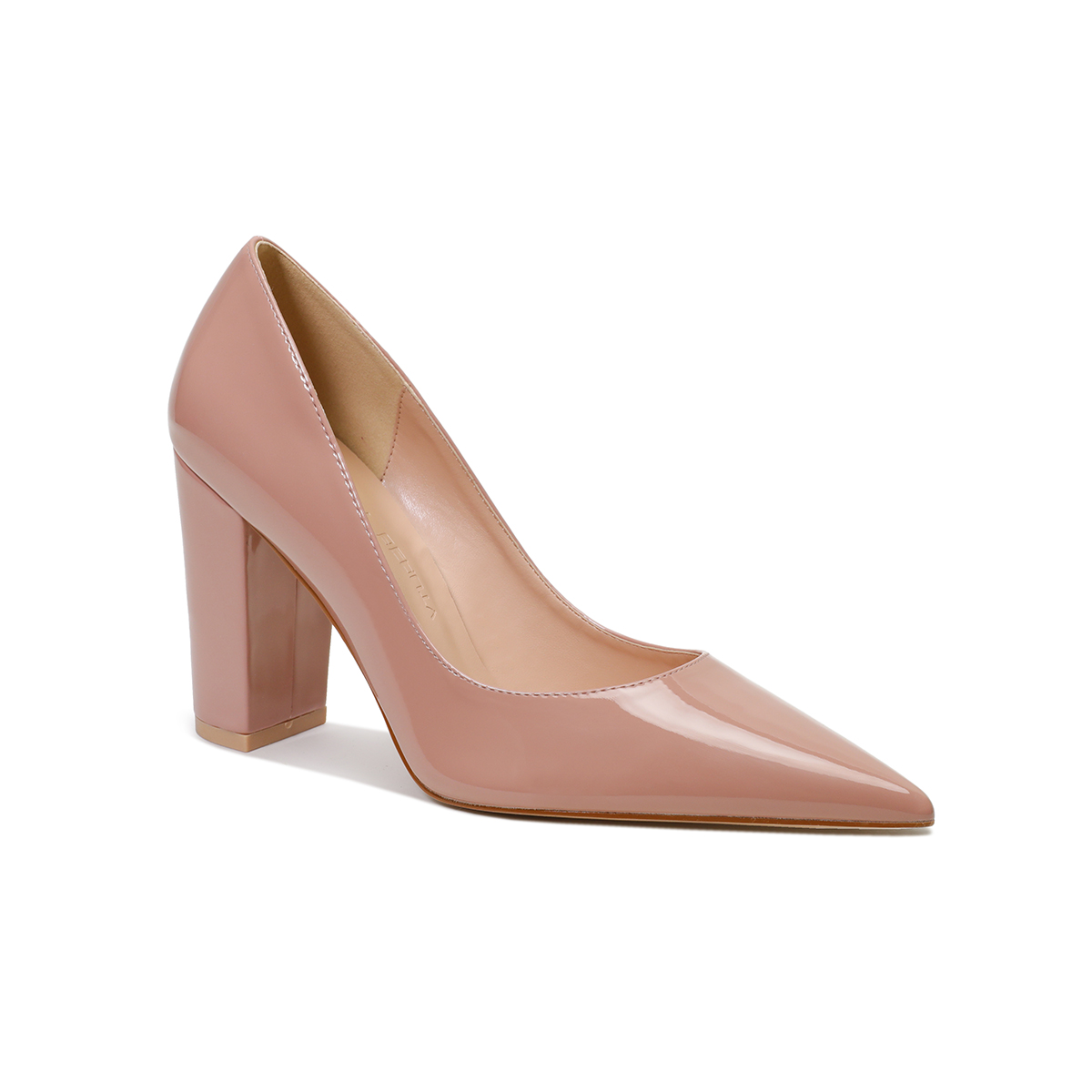 3.5" Women's Chunky Heels  Shoes Comfortable Middle Block Heel Patent Pumps-MERUMOTE