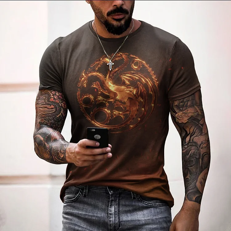 BrosWear Men's Flame Dragon Totem Short Sleeve T Shirt