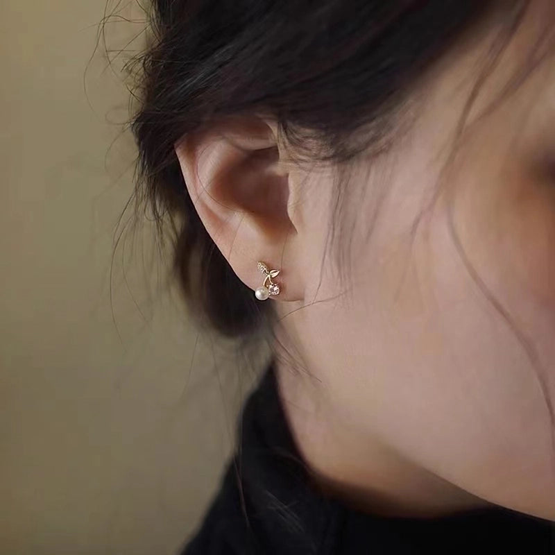 1 Pair 925 Sterling Silver Artificial Gemstones Fruit Ear Studs