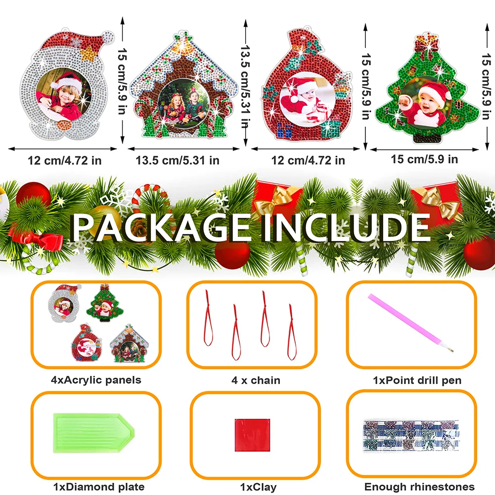 4pcs Photo Frame Christmas Photo Frame Hanging Diamond Painting