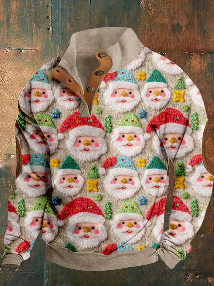 Men's Pastel Santa Claus Embroidered Cozy Sweatshirt