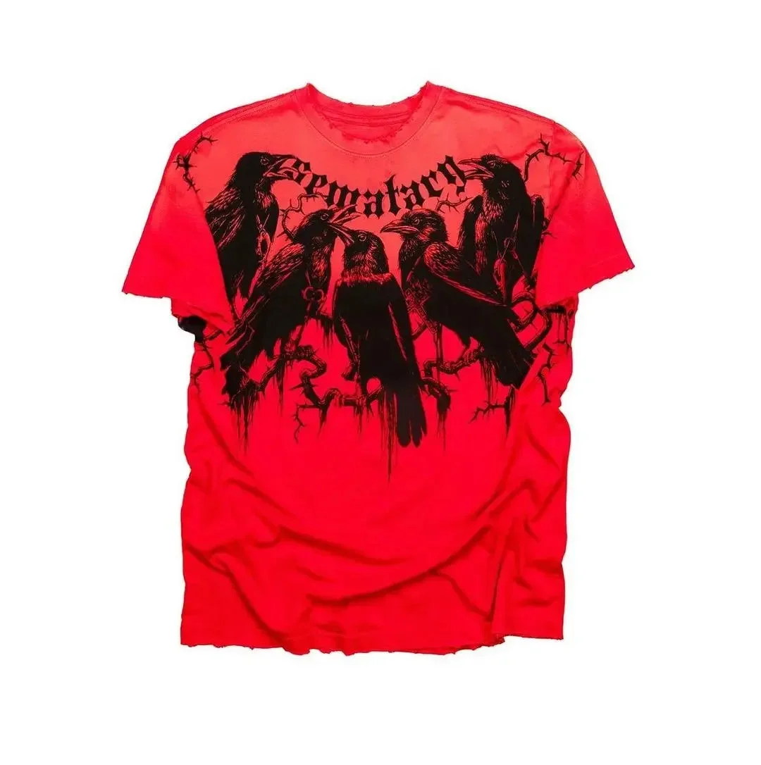 Aonga Summer Y2K Harajuku Retro Casual Dark Skull Printed T-shirts for Men and Women Vintage Brand Gothic Fashion Couple Tops aonga