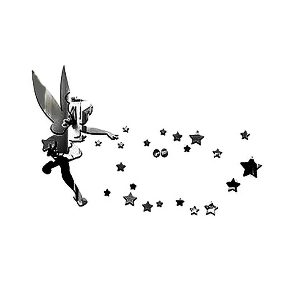 

71x46cm Mirror Wall Stickers Removable 3D Stars Wall Art Decal Home Decors, Black, 501 Original