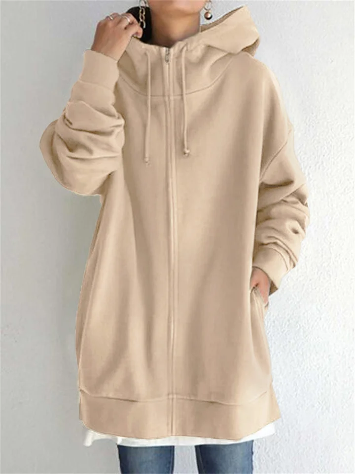 Autumn and Winter New Personality Street Sweater Zipper Hooded Long Section Padded Loose Type Sweater Jacket-Mixcun