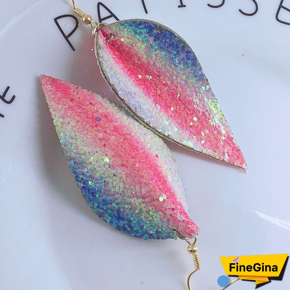 ZWPON Glitter Rainbow PU Leather Leaf EarringsFor Women Looking Various MultiColor Summer Leather Party Earrings Wholesale