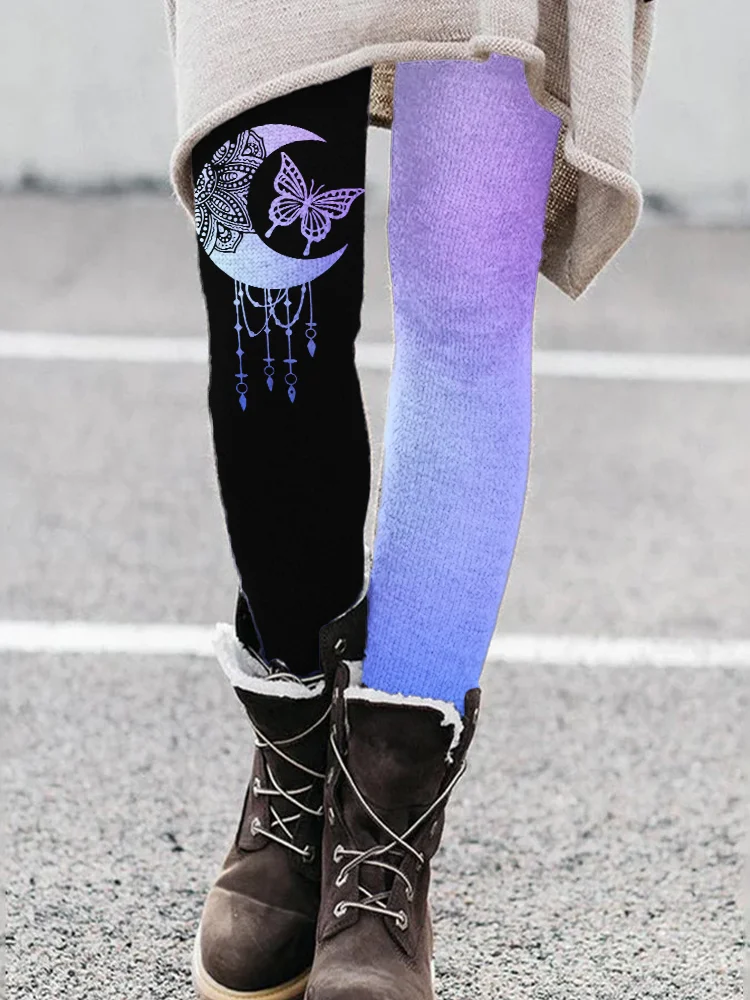 Butterfly Mandala Moon Gradient Contrast Leggings