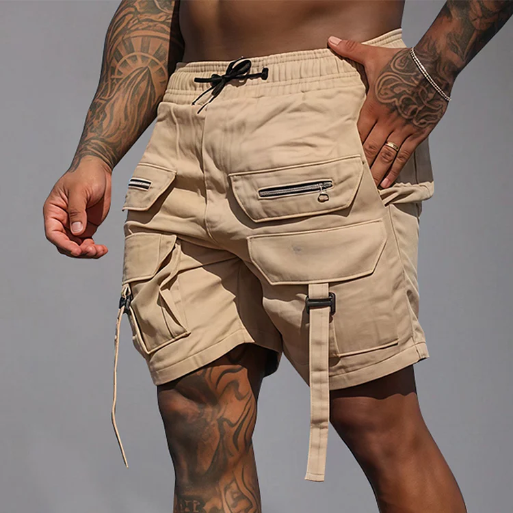 Casual Drawstring Multiple Pockets Straight Leg Cargo Shorts Okaywear