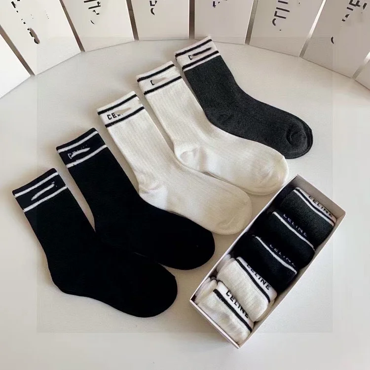 Trendy  Cotton Mid-Calf Socks for Women Black White Grey  Versatile Cute Simple Design