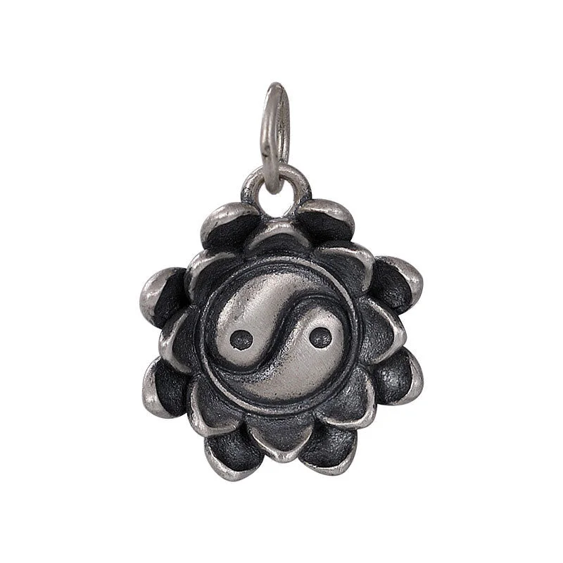 Lotus Yin Yang Pattern 925 Sterling Silver Enlightenment Necklace Pendant