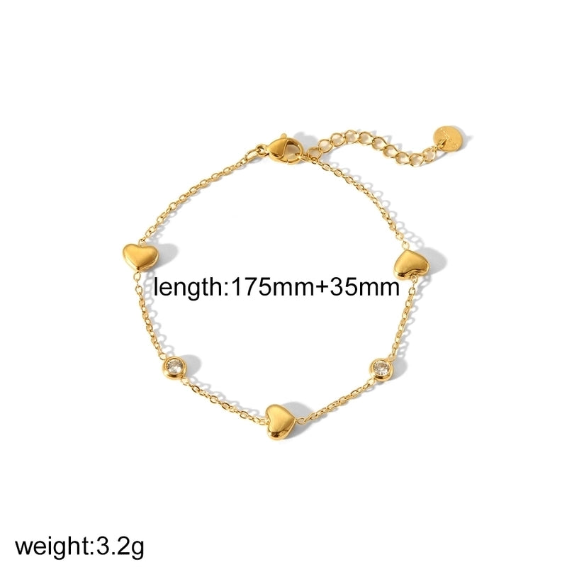 IG Style Heart Shape 304 Stainless Steel Zircon 18K Gold Plated Plating Inlay Bracelets Necklace