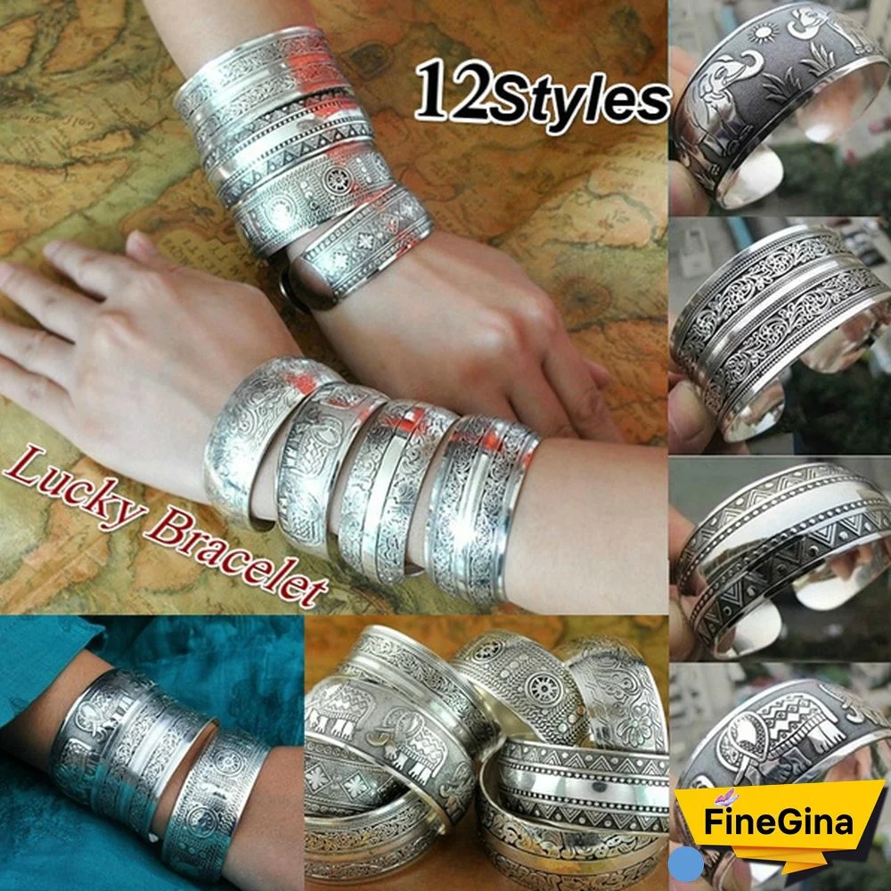 China Best Price Elephant Tibetan Tibet Silver Totem Bangle Cuff Bracelet Gift 12 Styles to choose