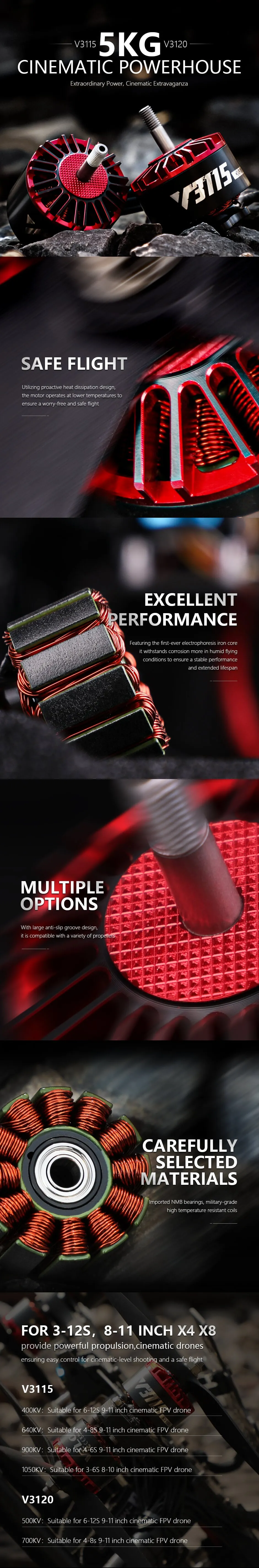 T-Motor VELOX V3115 Cinematic Motor: 5kg Thrust for 8-11