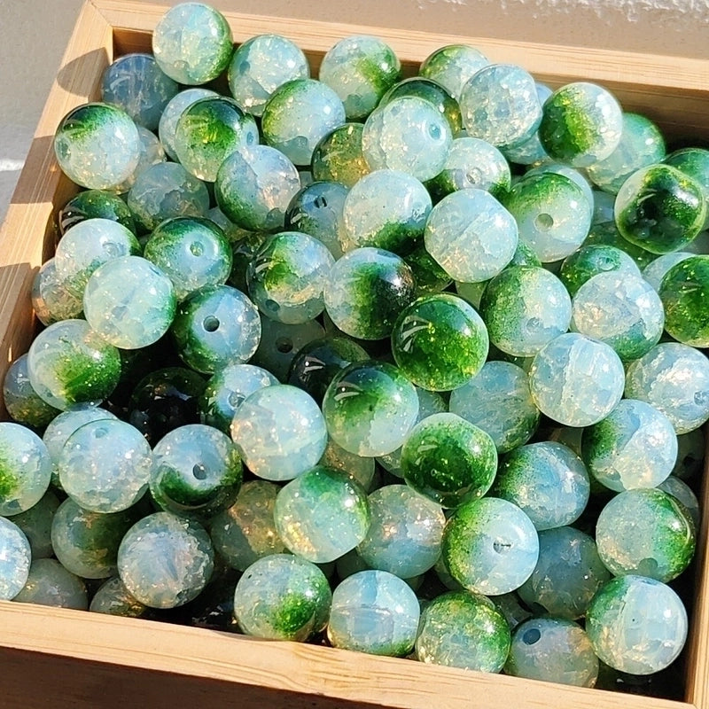 New 8/10mm Water Dyed Protein Jade Broken New Chinese Style Gold Sprinkling Glass Bead DIY Bracelet Ornament Straight Hole Beads Loose Beads