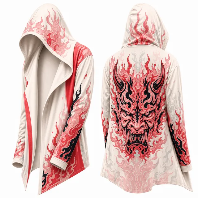 Techwear Japanese Sakura Moon Hooded Cloak Jacket