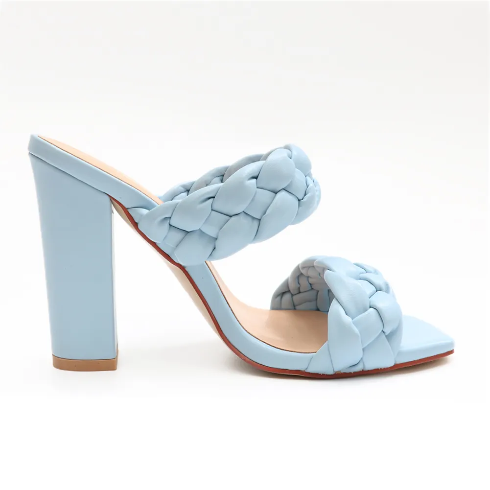 4.33" Open Toe Chunky High Heel  Sandals Blue-vocosishoes