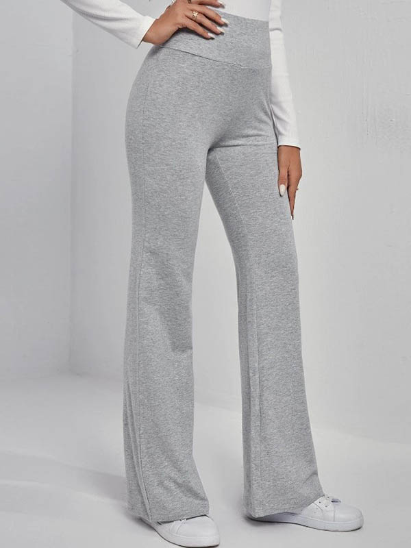 Solid Color High Waisted Trousers Pants GRAY-M