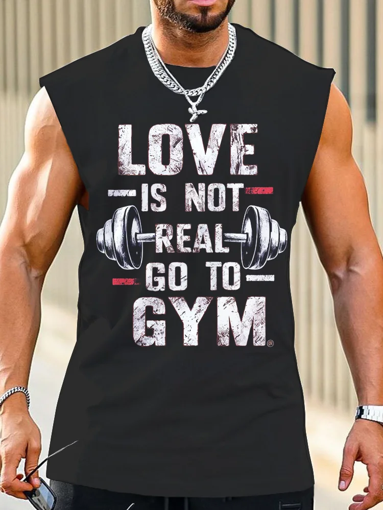 Men's Love Is Not Real Go To Gym Art Print Cotton Tank Top