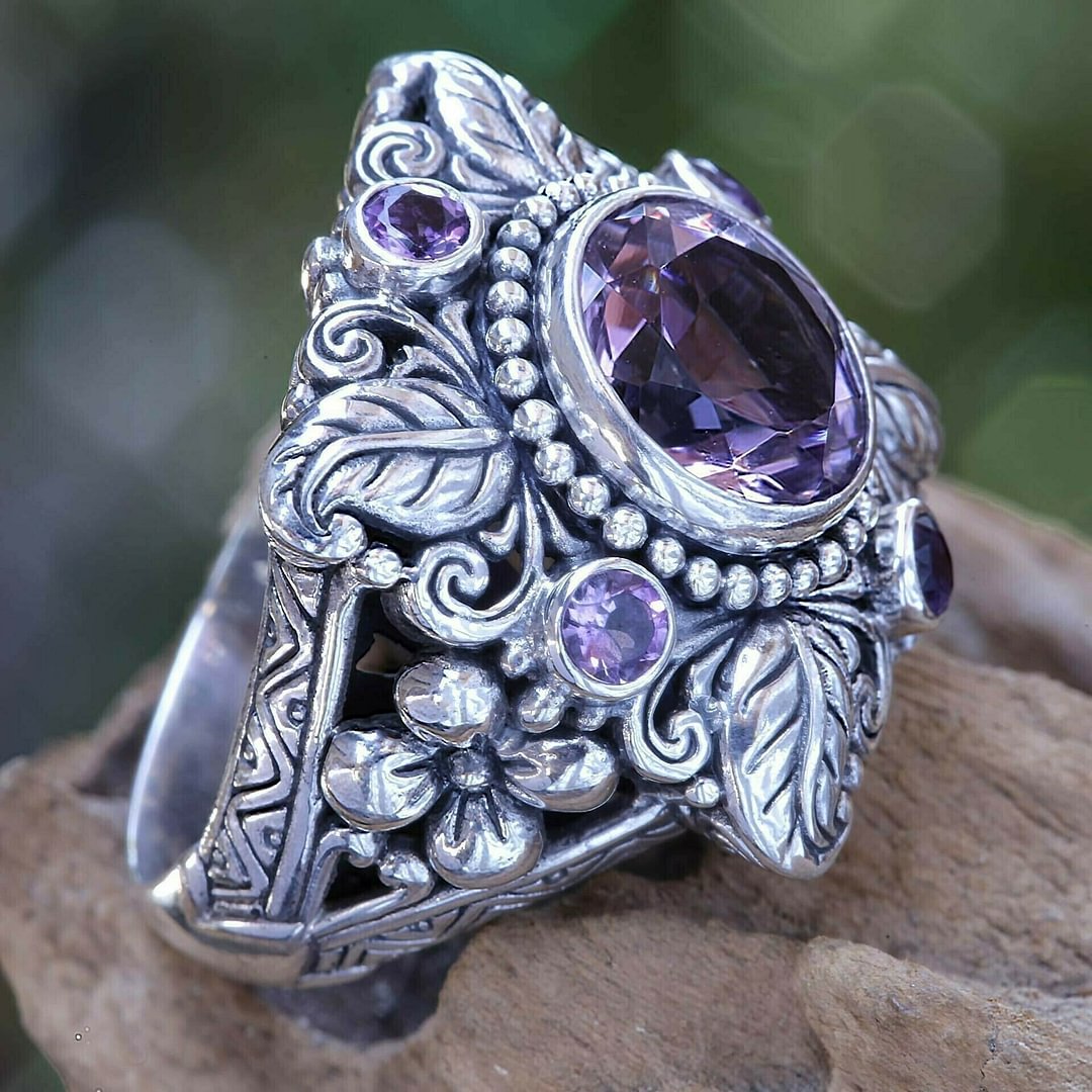 🔥Last Day 75% OFF🎁Meditation Amethyst Crystal Flower Ring