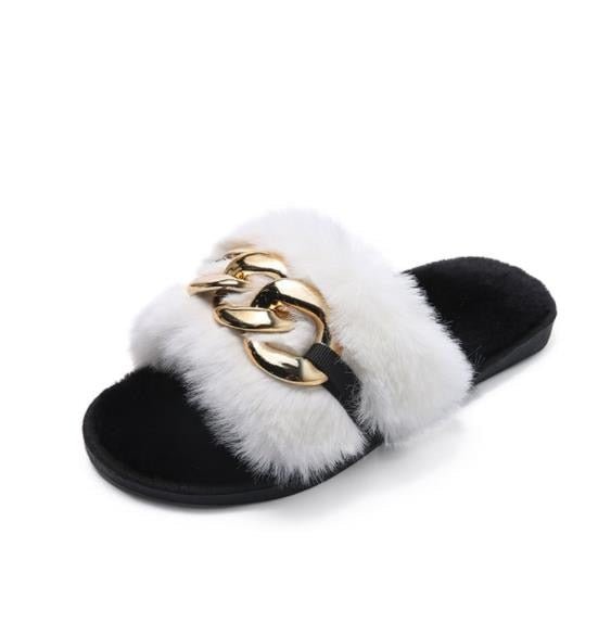 Casual outdoor plush shoes fashion flat-bottomed rhinestone plush slippers women  size 43 women shoes Slippers Flat with