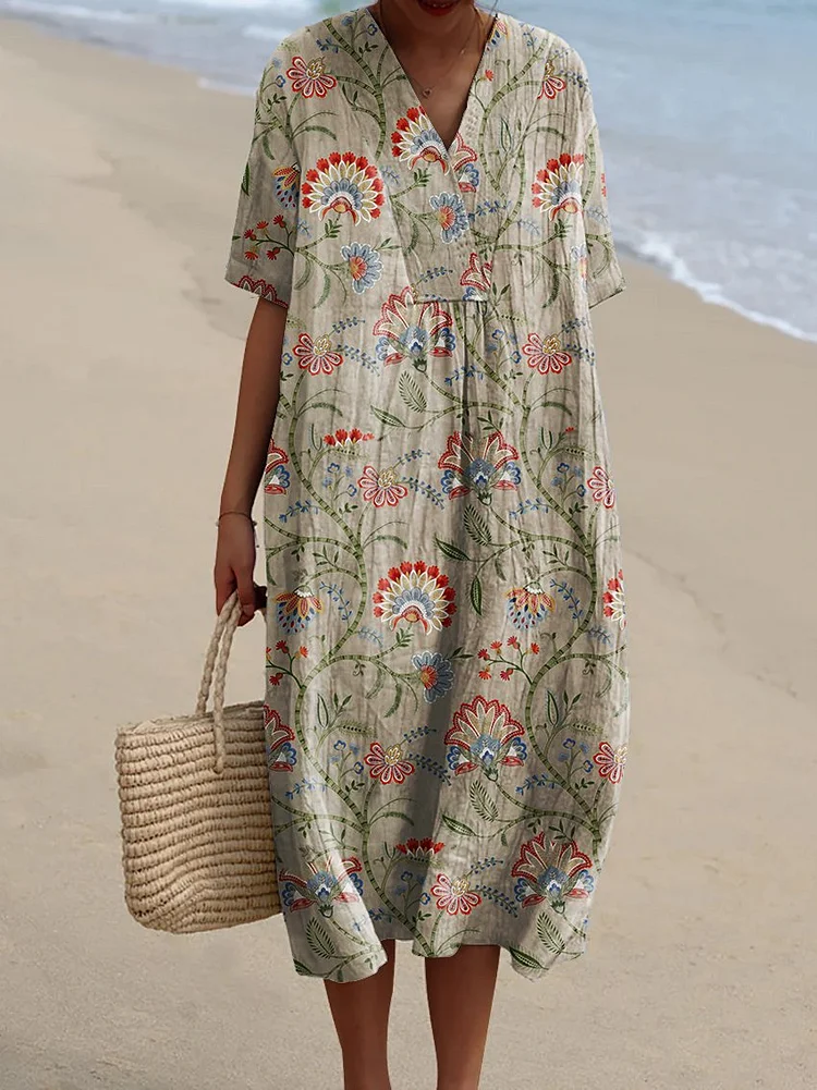 Women's Retro Flower Art Print  Casual Dress