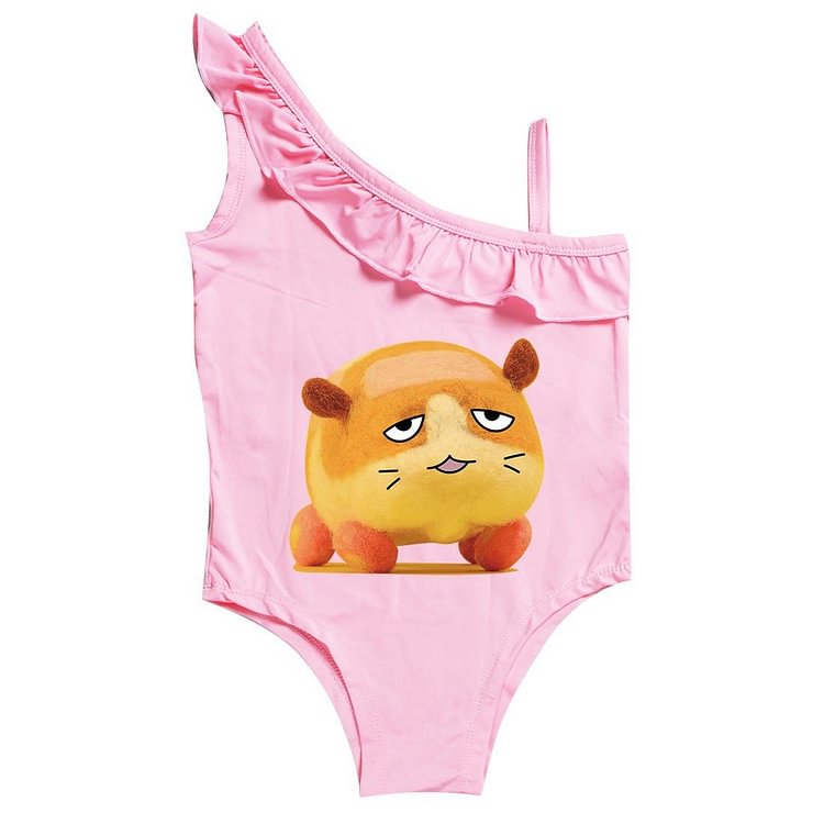 Mayoulove Girls Guinea Pigs Pui Pui Print One Piece Ruffle Shoulder Swimwear-Mayoulove