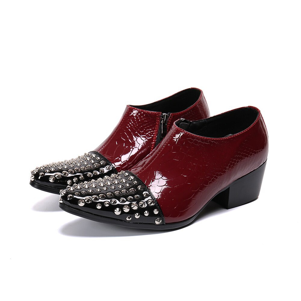 Rivets Leather Men Shoes Plus Size Dancer Men Thick High Heel Shoes Club Leather Shoes