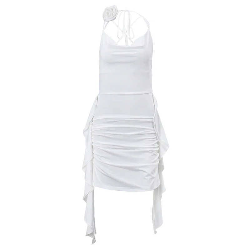 Brownm Brownm Ins Spring Pure Desire Sexy V-Neck Stereo Flowers Ribbon Slim Hot Girl Dress
