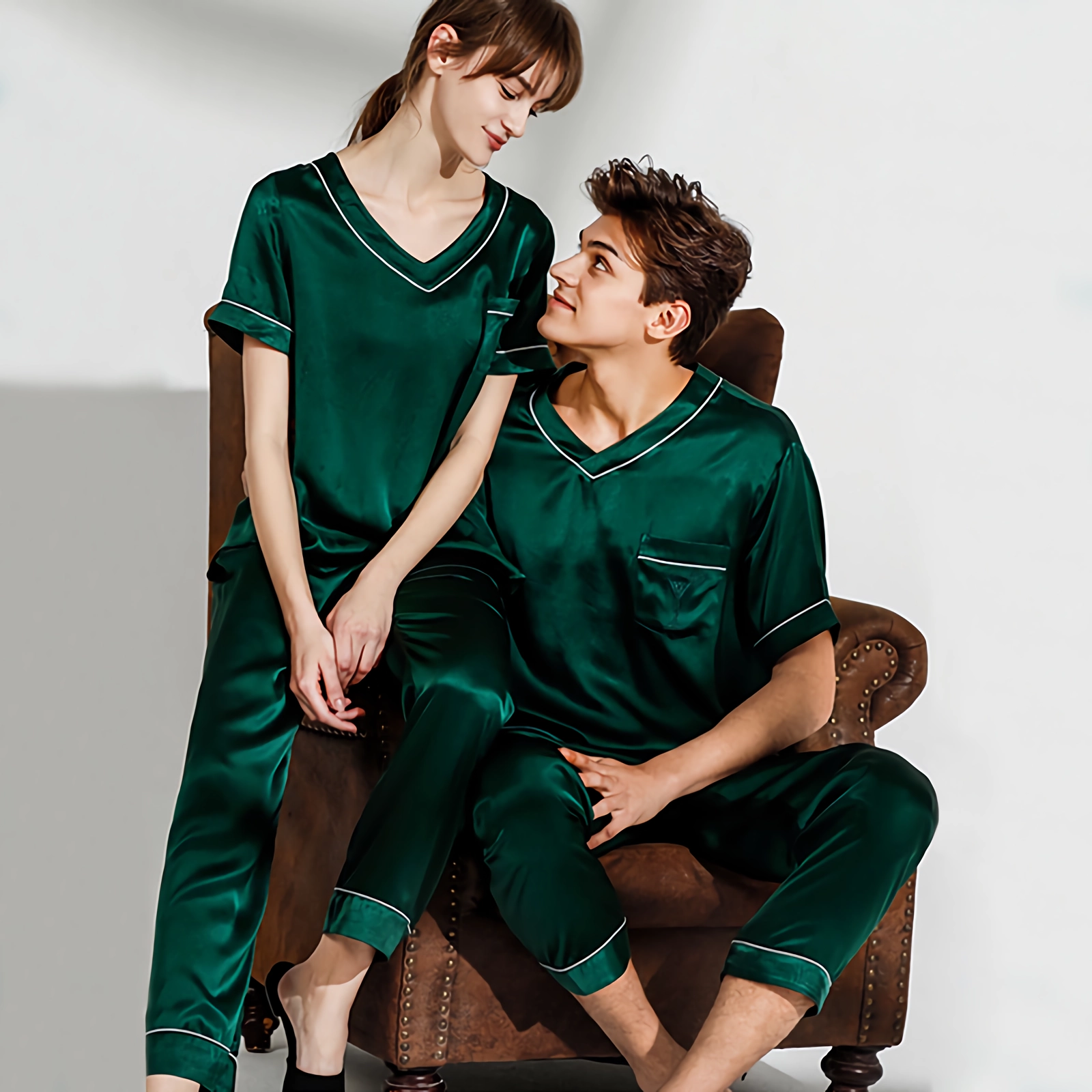 19 Momme Green Lifestyle Couple's Silk Pajamas REAL SILK LIFE