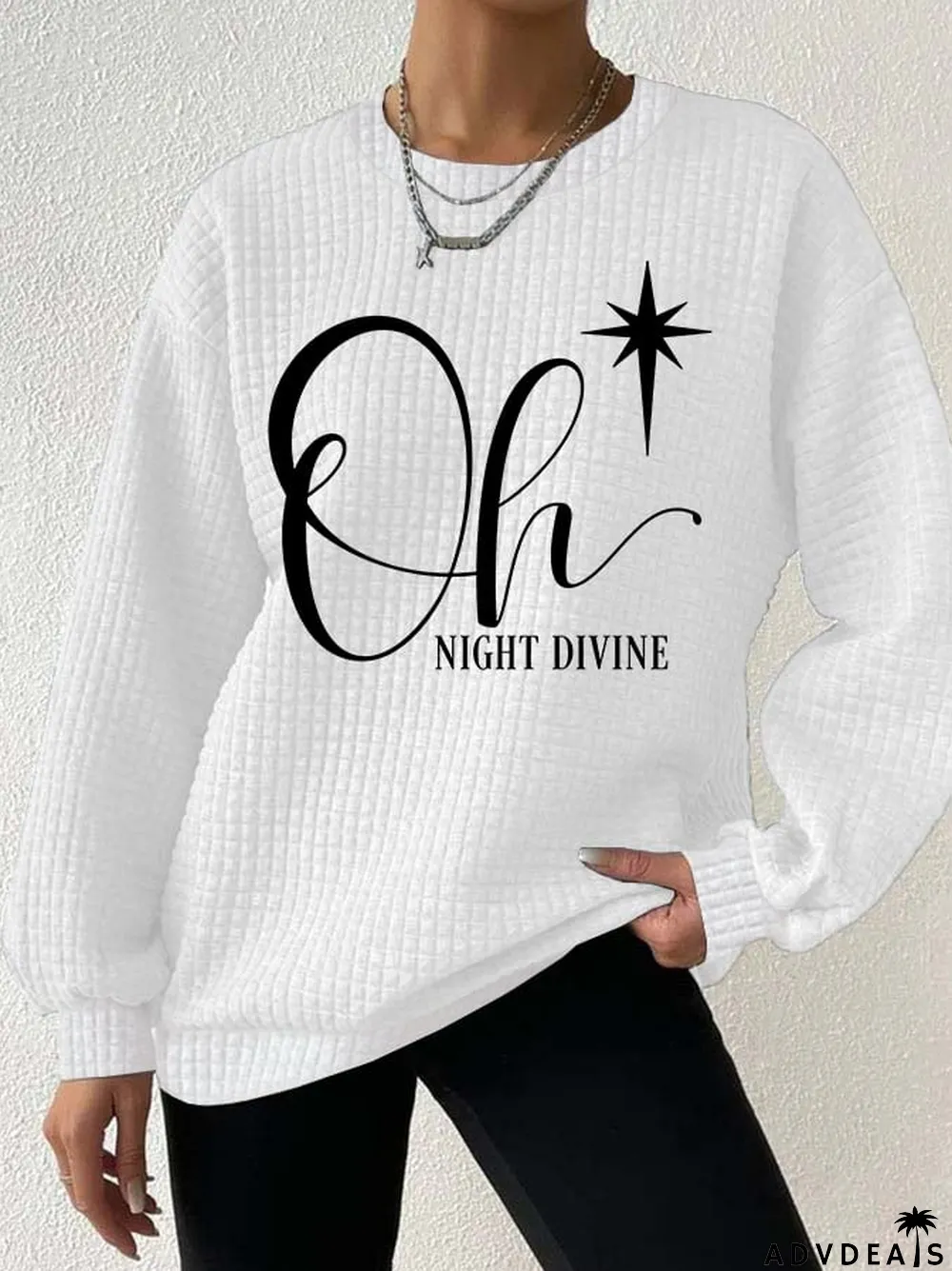 Women's Christmas Oh Night Divine Casual Waffle Sweatshirt
