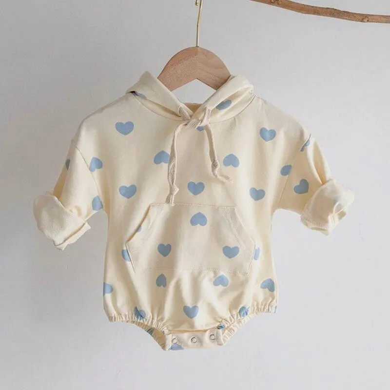 Newborn Baby Boys Girls Long Sleeve Hooded Loving Heart Rompers Clothes 2020 Spring Autumn Baby Toddler Boys Girls Jumpsuits