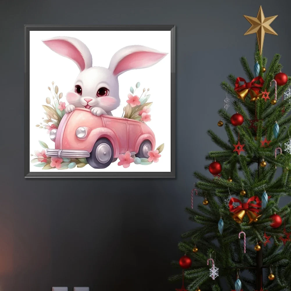 Diamond Painting - Full Round Drill - Pink Car Bunny(Canvas|30*30cm)