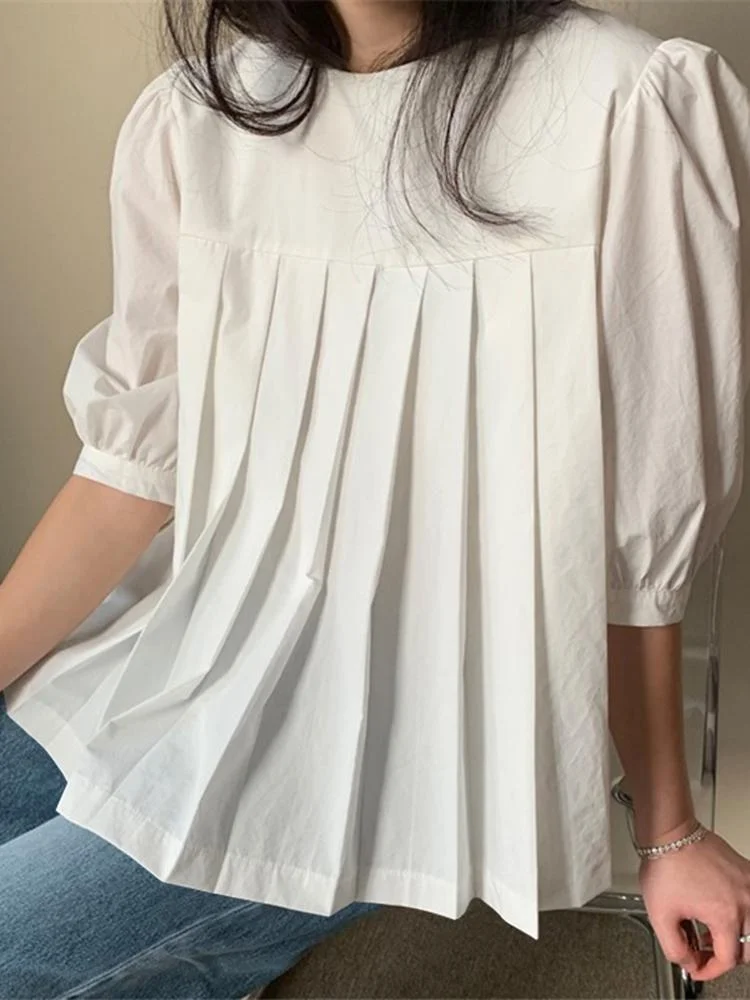 Fashion Tops 2022 VONDA Holiday Bohemian Women Casual Tops Casual Short Sleeve Pleated Ruffled Blouse Blusas Femininas
