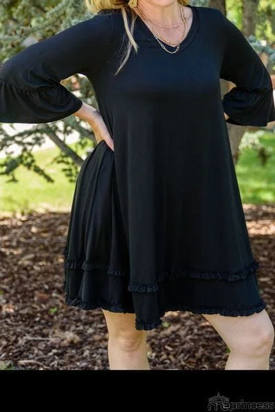 Plus Size Frill Trim Flounce Sleeve Dress