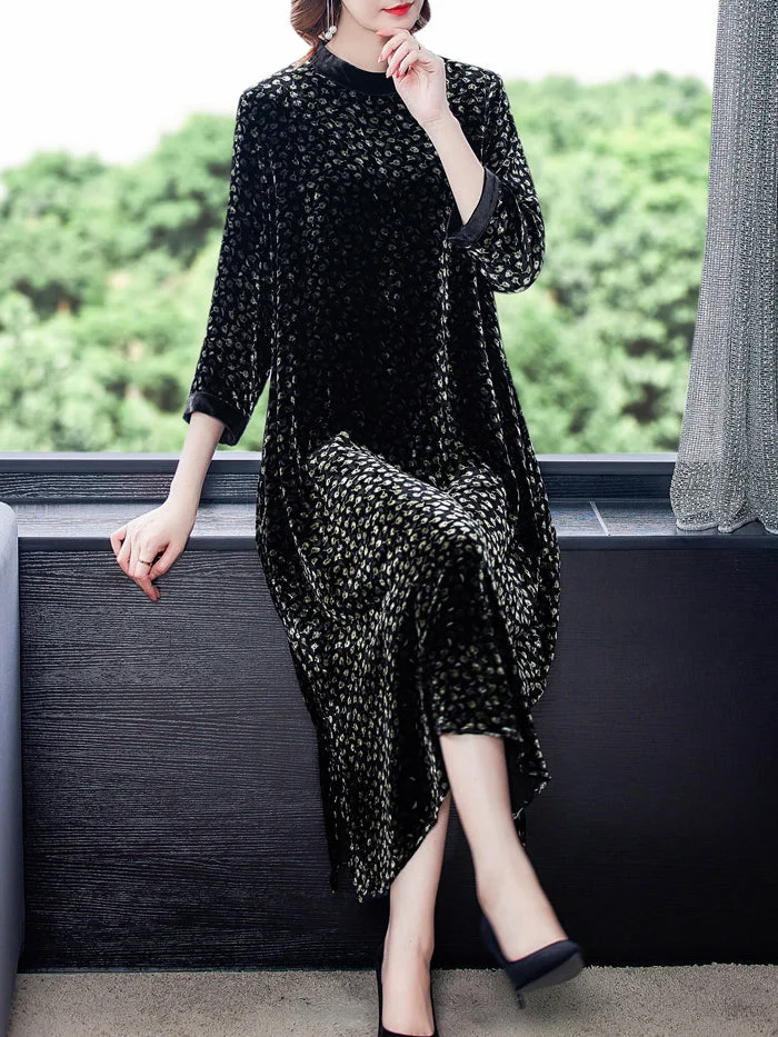 Half High Neck Gold Velvet Dress