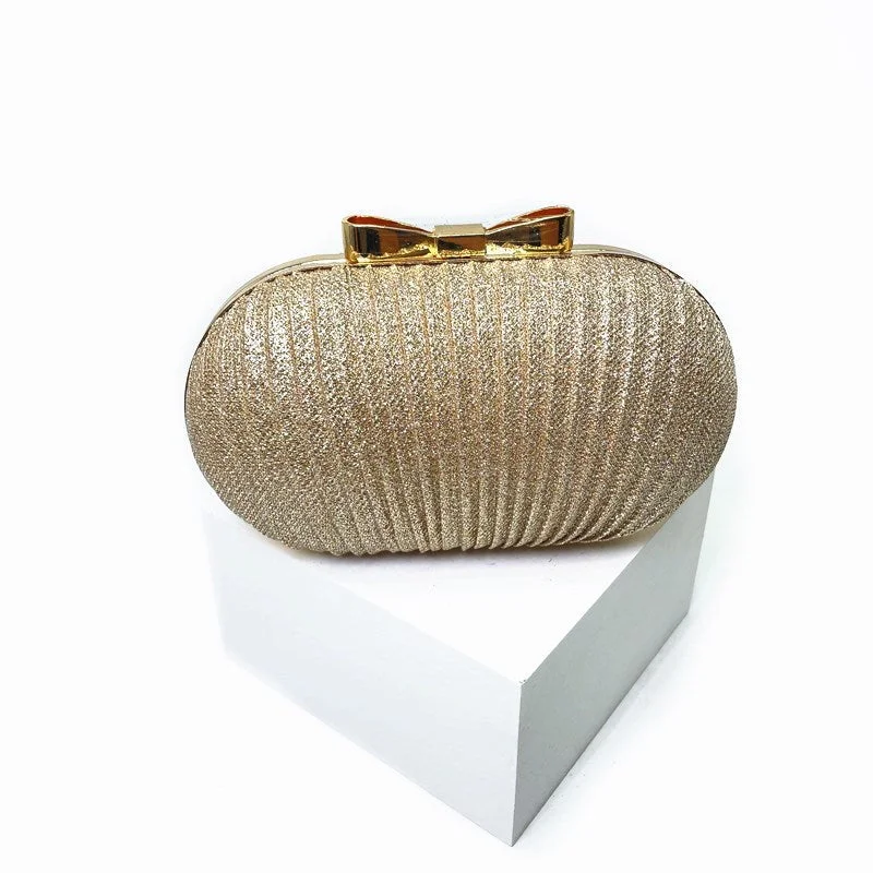 Ladies Clutch Bag Pleated Bowknot Oval Evening Bag