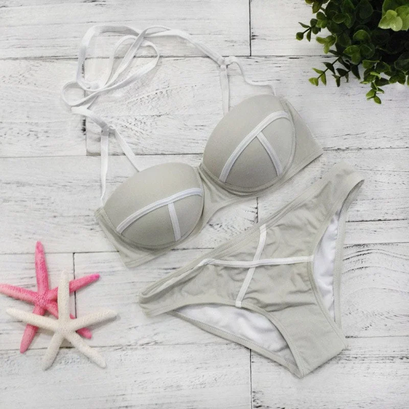 2021 Summer Push Up Bikinis  Swim Set Women Two-Piece Beachwear  Striped Bodysuit Split Female Swimwear Bathingsuit