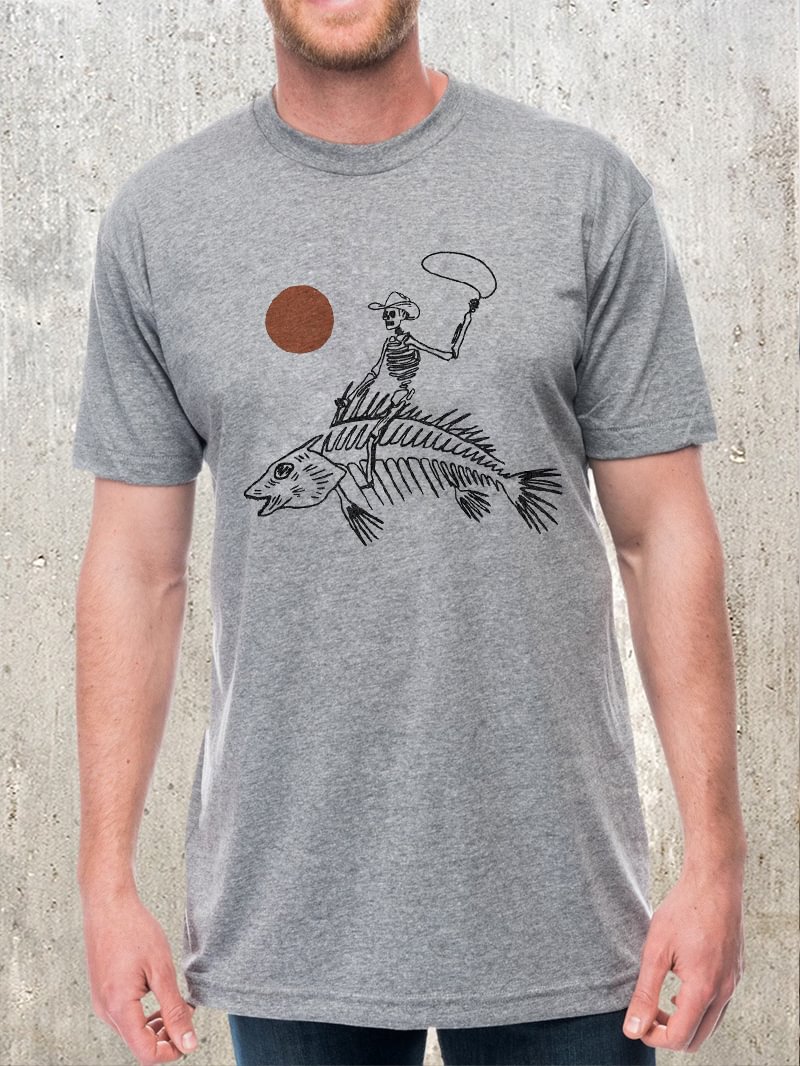 Fish Riding Skeleton Printed Men's T-Shirt in  mildstyles