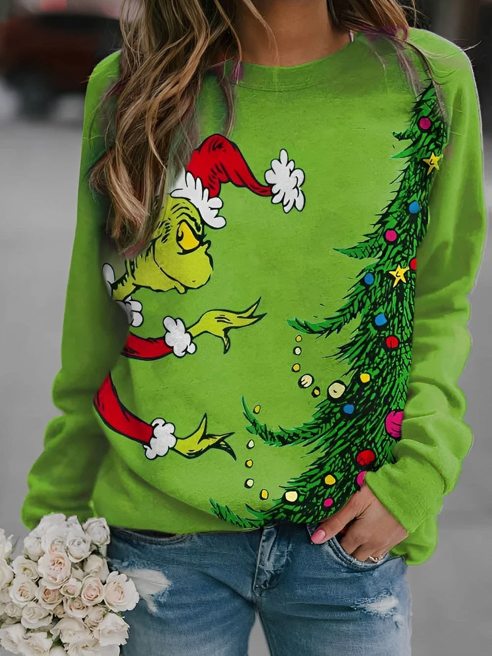 Christmas Print Long Sleeve Sweatshirt