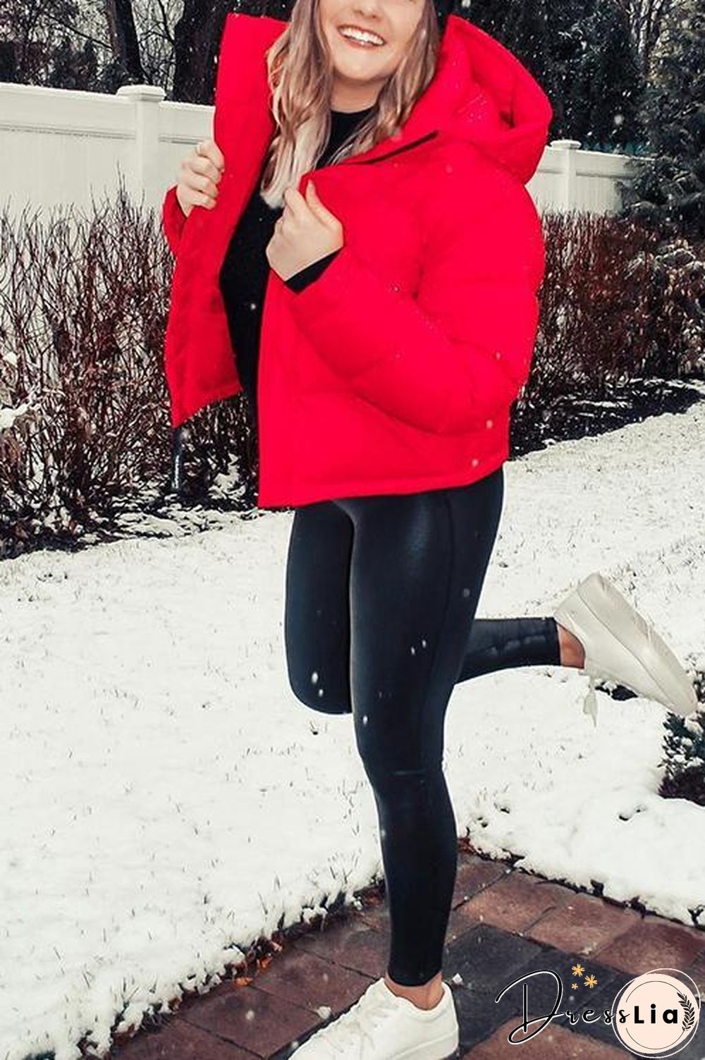 Zipper Button Hooded Coat