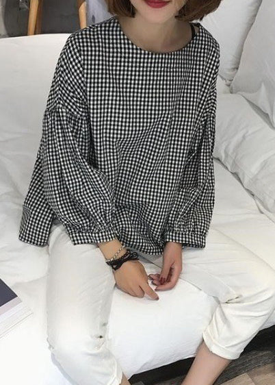 VCSHOES Plaid Cotton Women Sewing Asymmetric Plus Size Clothing Blouse