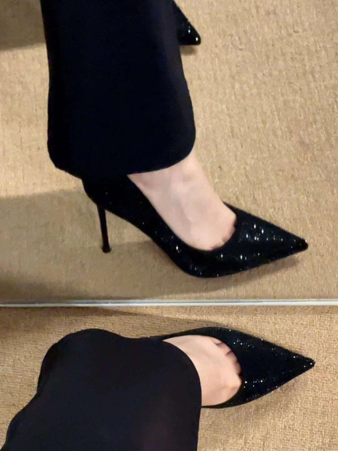 Breakj Breakj Red-Soled High Heels Women's Fine Heel 2025 Autumn/Winter Autumn And Winter New Sequin Crystal Wedding Shoes At The Tip Of Professional Sexy Single Shoes