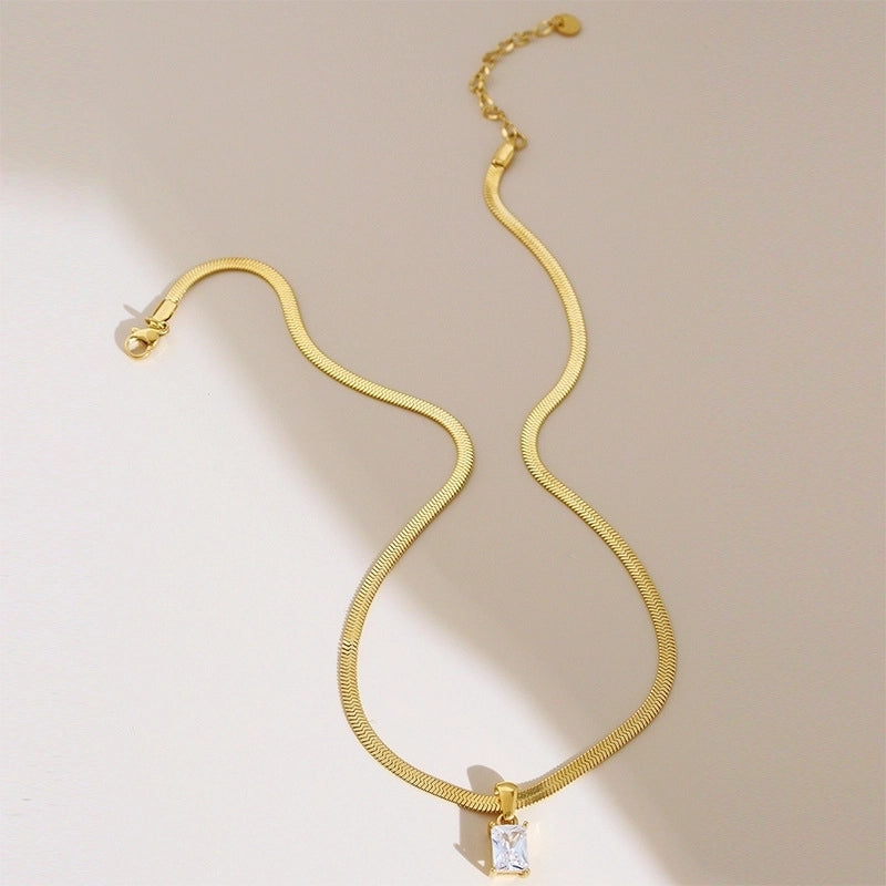 304 Stainless Steel 16K Gold Plated White Gold Plated Gold Plated Retro Plating Geometric Square Zircon Necklace