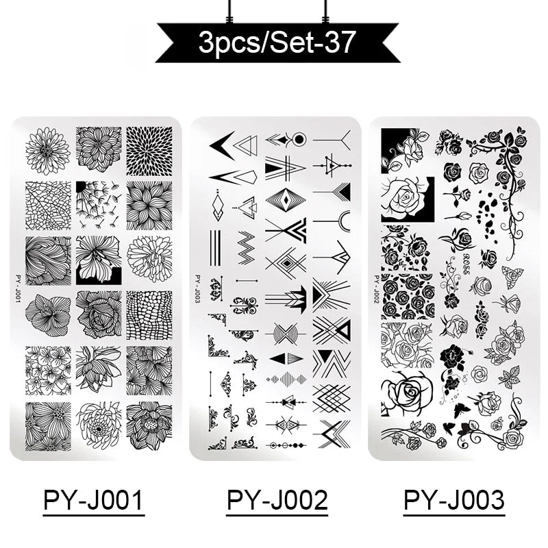 PICT YOU Stamping Plates Kits Striped Line Flowers Stamp Plate Tropical Geometry Lace Halloween Pumpkin Nail  Image Plate-Nail Inspo