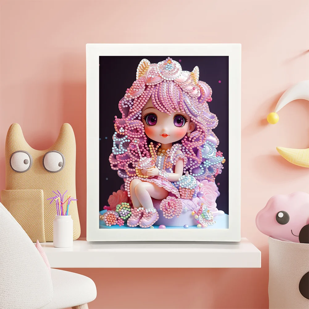 Diamond Painting - Partial Crystal Rhinestone Drill - Cartoon Girl(Canvas|15*20cm)【with Plastic Frame】