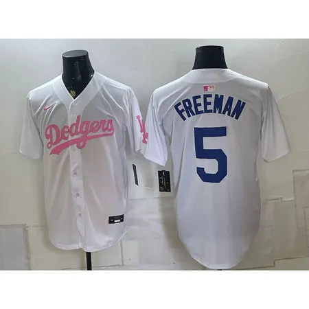 Men's Los Angeles Dodgers #5 Freddie Freeman White Cool Base Stitched Baseball Jersey