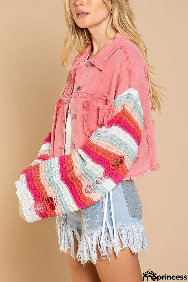 Crochet Sleeve Denim Crop Jacket