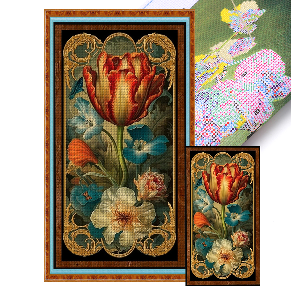 Vintage Flowers Full 11CT Pre-stamped Canvas(40*75cm) Cross Stitch