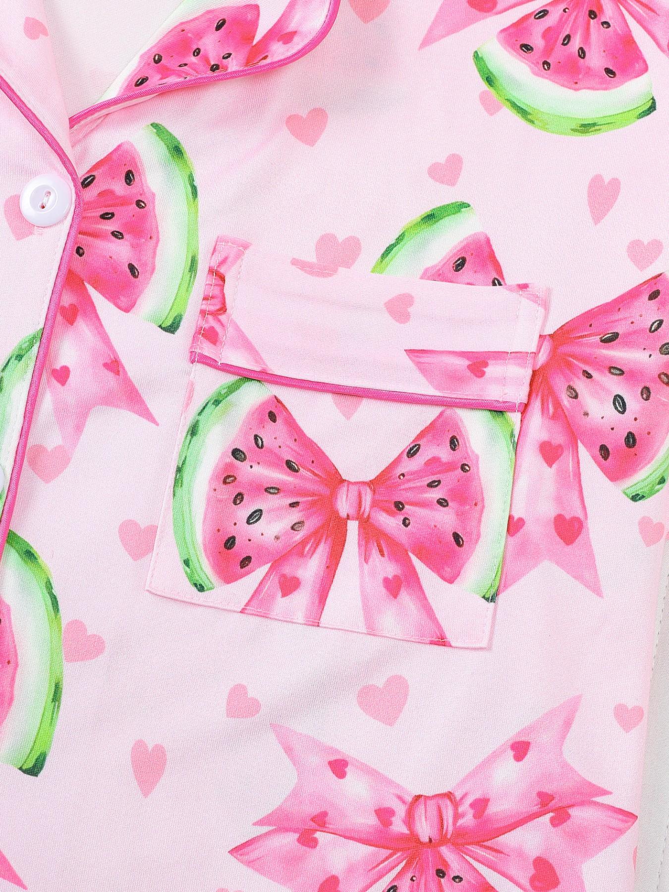 Women's 2-Piece Waffle Printed Sleepwear Set, Pajama Set, Short Sleeve Button-Up Top & Elastic Shorts, Casual All-Season Home Wear