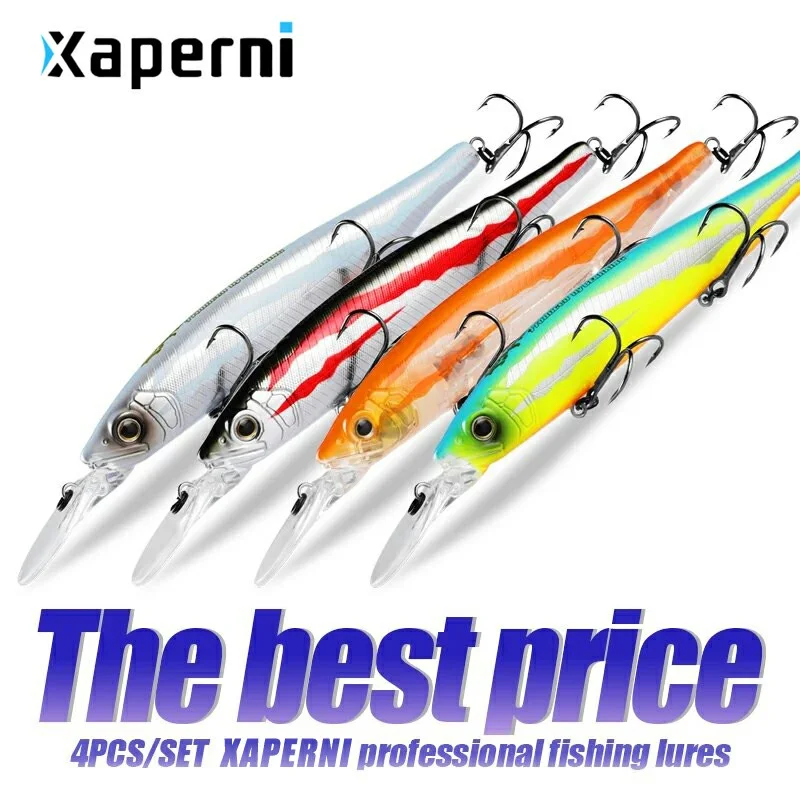 Xaperni Hot sales 4pcs/set 128mm 22.9g dive2-3m perfect action 10 colors for choose set fishing lures bait minnow wobblers