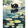 Black Cat On Lotus Leaf - 11CT Stamped Cross Stitch 40*50cm/15.75*19.69in